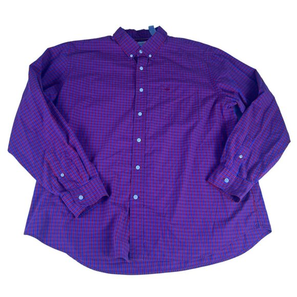 Dockers Plaid Button Up Shirt Top Men XL Red Blue Long Sleeve Embroidered Pocket - Picture 1 of 4